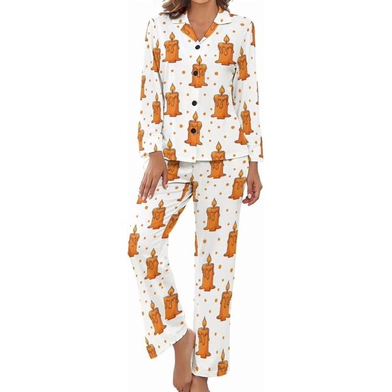 Top-kevin Christmas Deer Trees Bows Women's Long-Sleeve Shirt And Full-Length Bottom Pajama Set