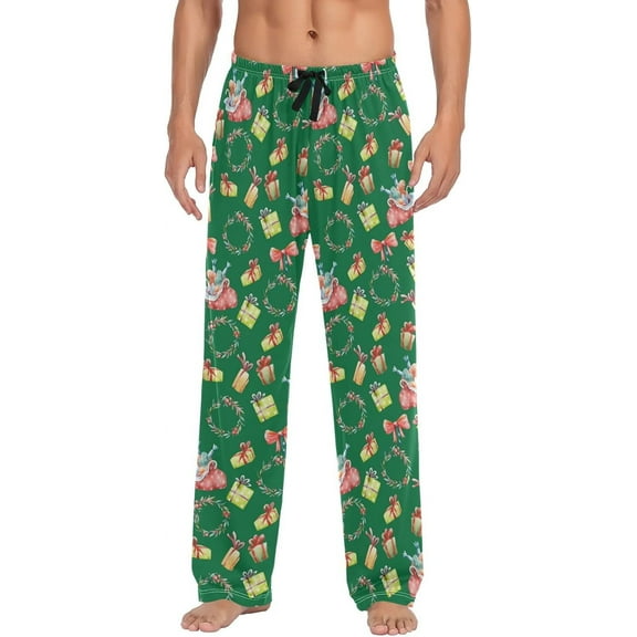 Top-kevin Christmas Gift Green Pajama Pants Mens Lounge Pants Casual Men Pajama Bottoms with Drawstring & Pockets Christmas Gifts