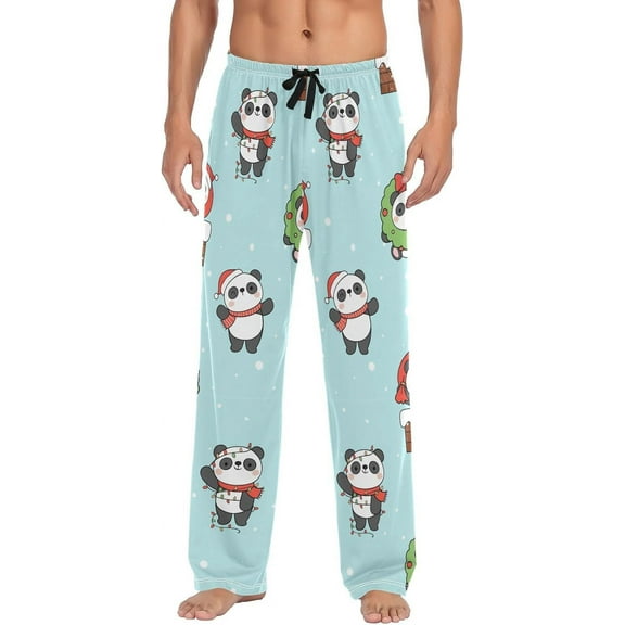 Top-kevin Christmas Panda Snowflakes Pajama Pants Winter Xmas Tree Men's Pajama Bottoms Lounge Sleepwear PJs Sleep Pants S