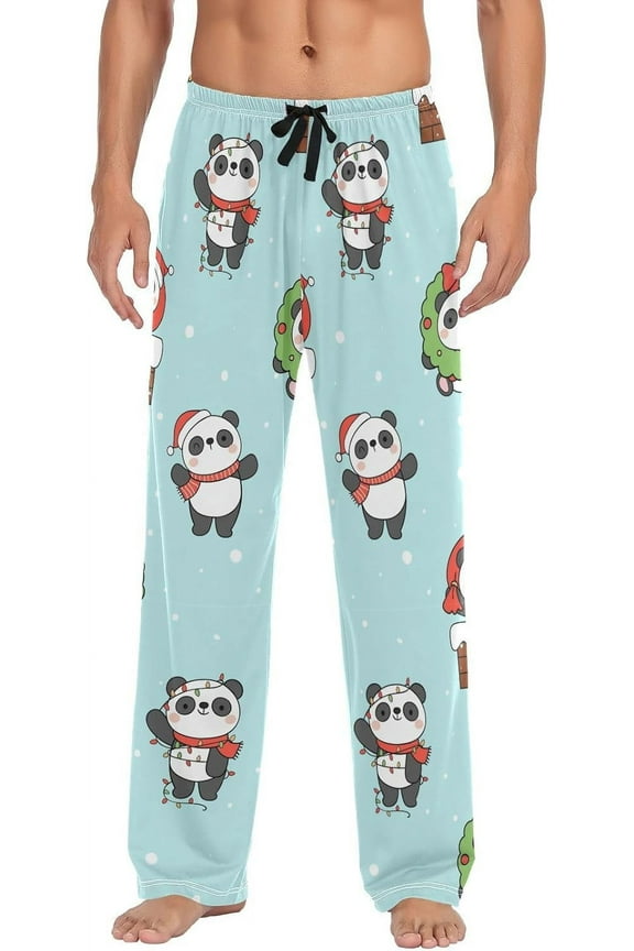 Christmas Panda Snowflakes Pajama Pants Winter Xmas Tree Men's Pajama Bottoms Lounge Sleepwear PJs Sleep Pants S