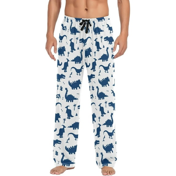 Top-kevin Collection of Cute Cartoon Dinosaurs Blue Silhouette Pattern Pajama Pants for Men Men's Pajama Pants Mens Pajama Bottoms with Drawstring