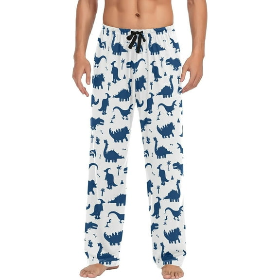 Top-kevin Collection of Cute Cartoon Dinosaurs Blue Silhouette Pattern Pajama Pants for Men Men's Pajama Pants Mens Pajama Bottoms with Drawstring