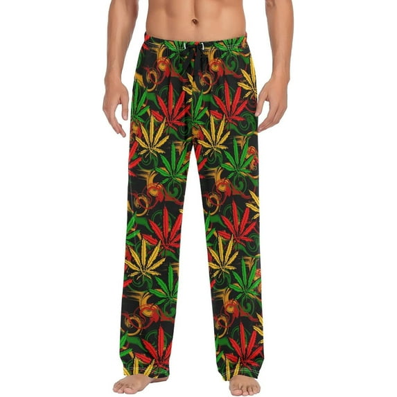 Top-kevin Colorful Leaves Men's Pajama Pants Cartoon Dinosaur Pjs Bottoms with Pockets Sleep Lounge Pants for Men