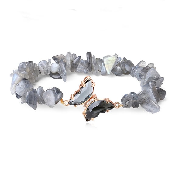 Top-kevin Crystal Butterfly Bracelet for Women Amethyst Obsidian Beaded Bracelet Natural Stone Crystal Beaded Anxiety Relief Lucky Butterfly Charms Bracelets for Women Jewelry