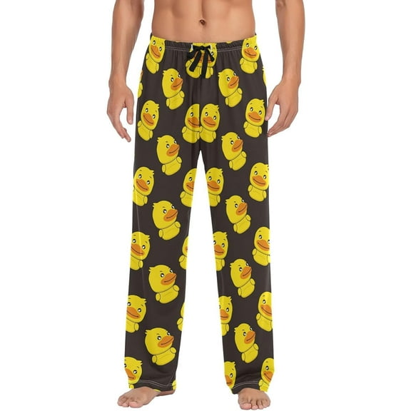 Top-kevin Cute Animal Duck Black Yellow Pajama Bottoms For Men Pjs Pants For Men with Pockets Long
