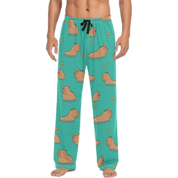 Top-kevin Cute Brown Capybaras Pajama Pants Blue Water Men's Pajama Bottoms Lounge Sleepwear PJs Sleep Pants