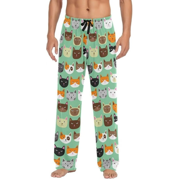 Top-kevin Cute Cat Pajama Pants Mens Lounge Pants Super Soft Men Pajama Bottoms with Pockets Drawstring