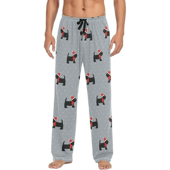 Top-kevin Cute Christmas Black Dog Pajama Pants Men's Pajama Bottoms Lounge Sleepwear PJs Casual Sleep Pants