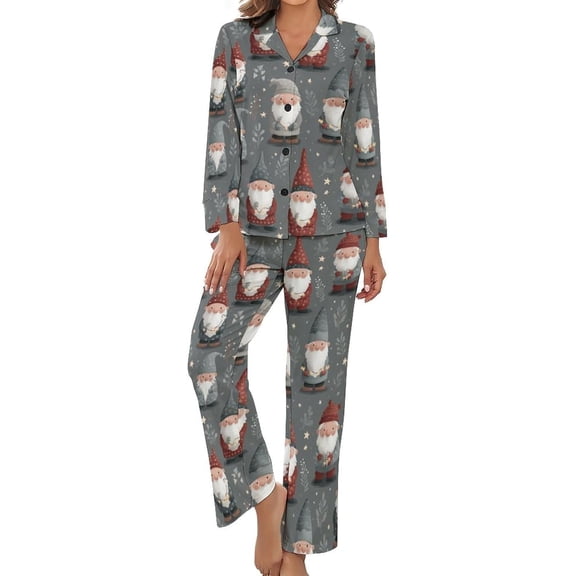 Top-kevin Cute Gnome Christmas Women's Long-Sleeve Shirt And Full-Length Bottom Pajama Set