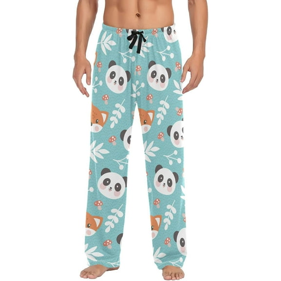 Top-kevin Cute Panda Fox Face on Blue Pajama Pants for Men Men's Pajama Pants Mens Pajama Bottoms with Drawstring