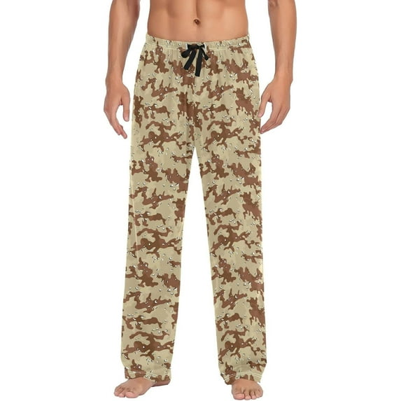 Top-kevin Desert Camo Men's Pajama Pants Cartoon Dinosaur Pjs Bottoms with Pockets Sleep Lounge Pants for Men