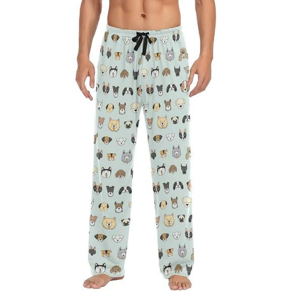Top-kevin Dog Face Cartoon Doodle Puppy Pajama Pants Men's Lounge Pants Straight-Fit Men Pajama Bottoms