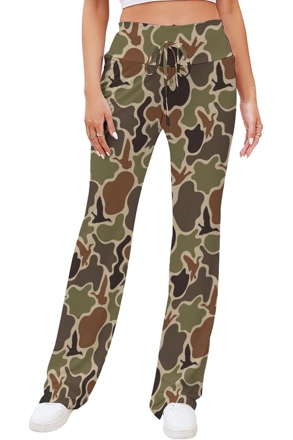 Duck Hunter Camouflage Women's Straight Lace Up Yoga Pants Flare Loose Comfy Lounge Wide Leg High Waist