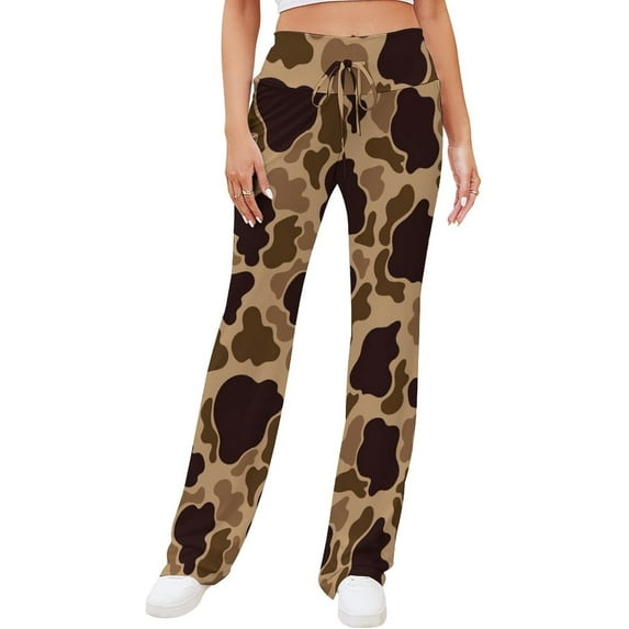 Top-kevin Duck Vintage Camouflage Women's Straight Lace Up Yoga Pants Flare Loose Comfy Lounge Wide Leg High Waist