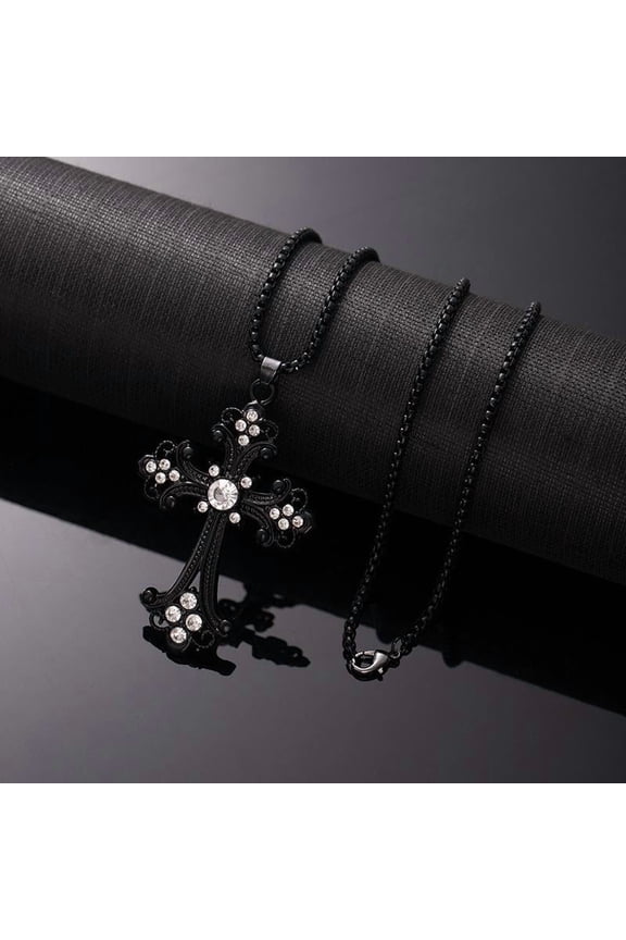 Elegant Vintage Golden-Tone Cross Pendant Necklace with Synthetic Gemstones - Unisex Couple's Jewelry for Pride Month, Daily & Party Wear, Year-Round Luxury Accessory, Cross Necklace