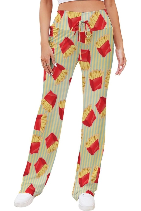 Fast Food French Fries Women's Straight Lace Up Yoga Pants Flare Loose Comfy Lounge Wide Leg High Waist