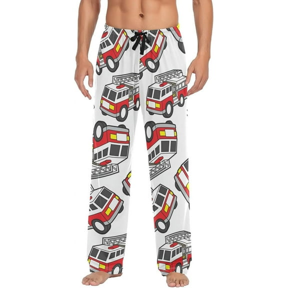 Top-kevin Fire Engine Pajama Pants Hydrant Fire Truck Men's Pajama Bottoms Lounge Sleepwear PJs Casual Sleep Pants S