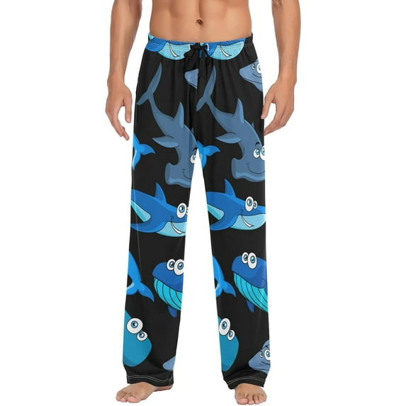 Top-kevin Fish Cartoon Pattern Pajama Pants for Men Men's Pajama Pants Mens Pajama Bottoms with Drawstring