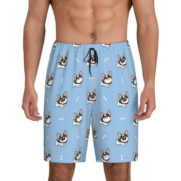 Top-kevin French Bulldog2 Print Men’s Sleep Shorts Bottoms Soft Comfy Pajama Wear Pants With Drawstring Pockets