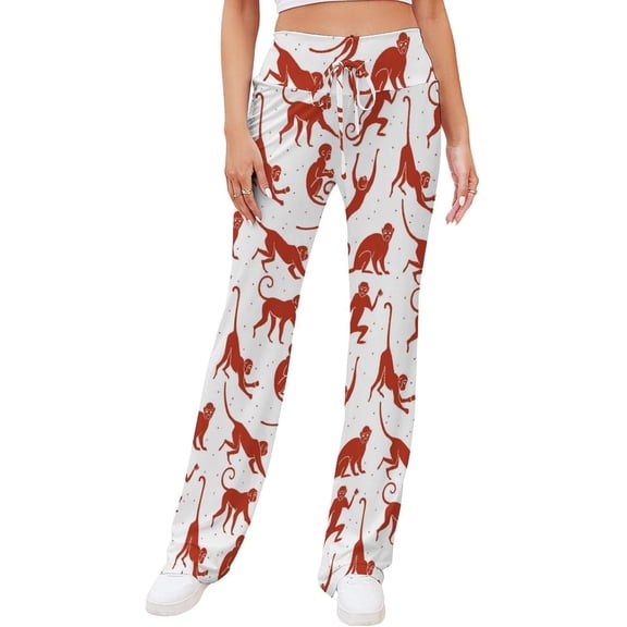 Top-kevin Fun Monkey Silhouette Women's Straight Lace Up Yoga Pants Flare Loose Comfy Lounge Wide Leg High Waist