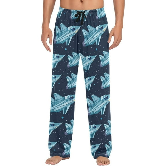 Top-kevin Galaxy Spaceships Pajama Pants for Men Comfort Sleep Lounge Bottoms Straight-fit with Pockets S-XXL
