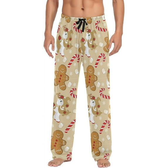 Top-kevin Gingerbread Christmas Pajama Pants Mens Lounge Pants Straight-Fit Men Pajama Bottoms with Drawstring and Pockets