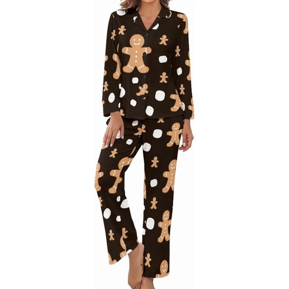 Top-kevin Gingerbread Man Santa Hat Women's Long-Sleeve Shirt And Full-Length Bottom Pajama Set