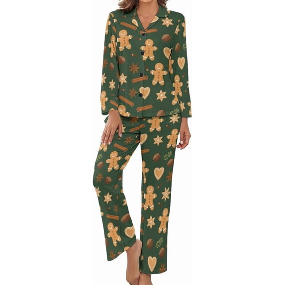 Top-kevin Gingerbread Man Santa Hat Women's Long-Sleeve Shirt And Full-Length Bottom Pajama Set