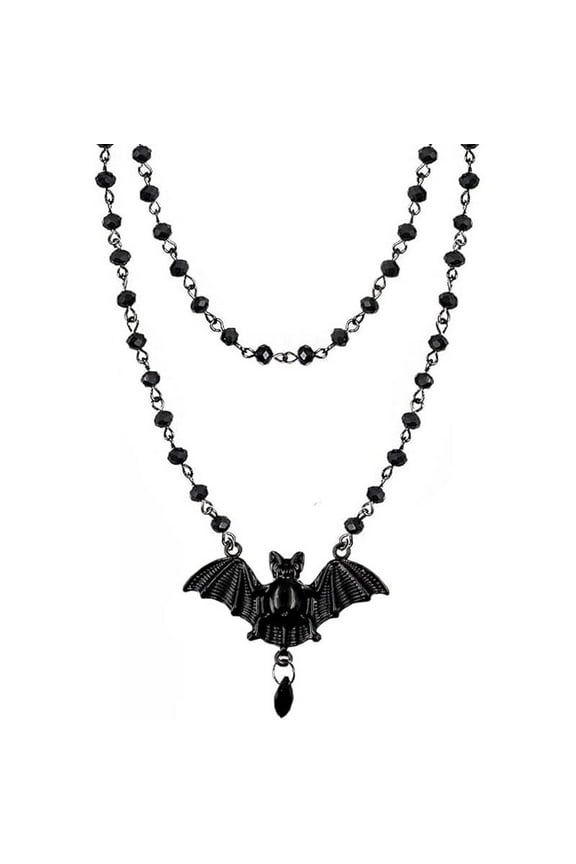Gothic Bat Necklaces Moon Cross Necklaces Black Crystal Chain Halloween Black Pendant Choker Halloween Jewelry for Woman
