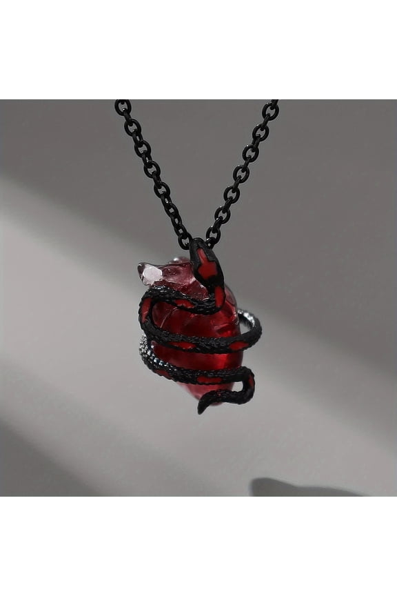 Gothic Snake & Heart Pendant Necklace - Red & Black Punk Style Exaggerated Statement Jewelry, Bold Elegant Couple Chain for Women, Year-Round Wear & Halloween Party Accessory