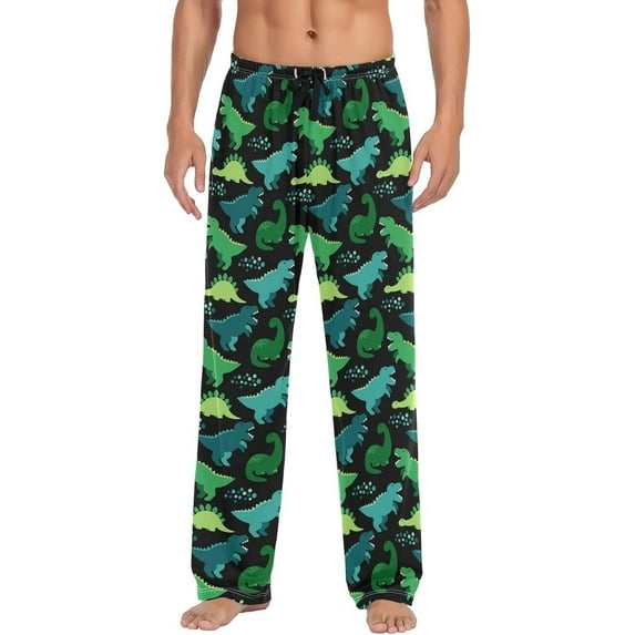 Top-kevin Green Dino Men's Pajama Pants Pjs Bottoms with Pockets Sleep Lounge Pants for Men