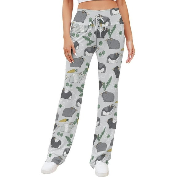 Top-kevin Guinea Pig Cute Women's Straight Lace Up Yoga Pants Flare Loose Comfy Lounge Wide Leg High Waist