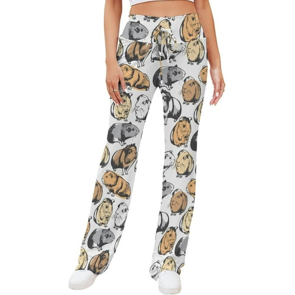 Top-kevin Guinea Pigs Colorful Yoga Pants Women Wide Leg Pants Casual High Waisted Straight Lace Up Lounge Sweatpants