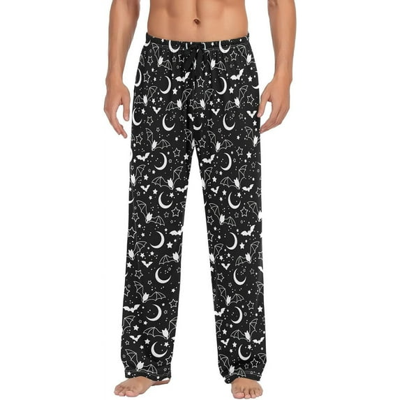 Top-kevin Halloween Bats Moons Star Men's Pajama Pants Super Soft Sleep Lounge Pants Pjs Bottoms with Pockets