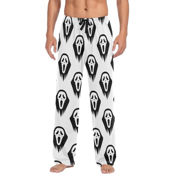 Top-kevin Halloween Black Ghost Scream Pajama Pants Cute Scary Face Head Men's Pajama Bottoms Lounge Sleepwear PJs Pants