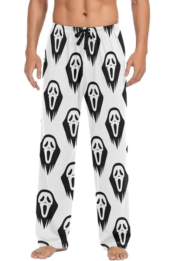 Halloween Black Ghost Scream Pajama Pants Cute Scary Face Head Men's Pajama Bottoms Lounge Sleepwear PJs Pants