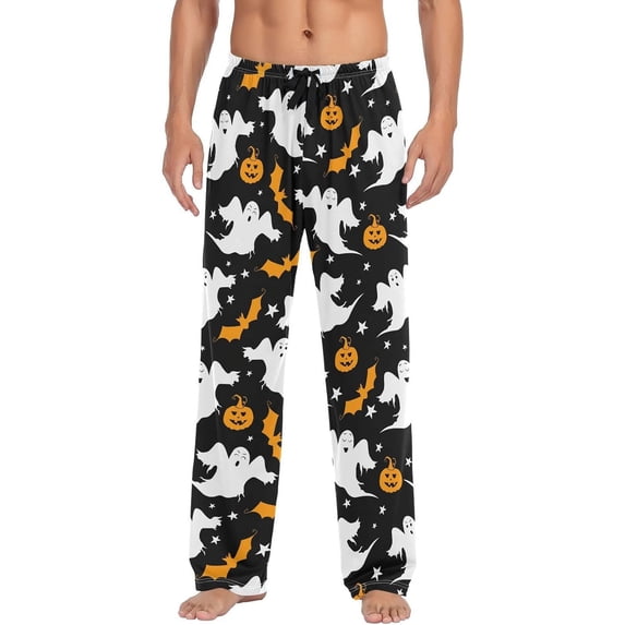 Top-kevin Halloween Ghost Bat Pumpkin Men's Pajama Pants Sleepwear Lounge Pajama Bottoms with Pockets, S M L XL XXL
