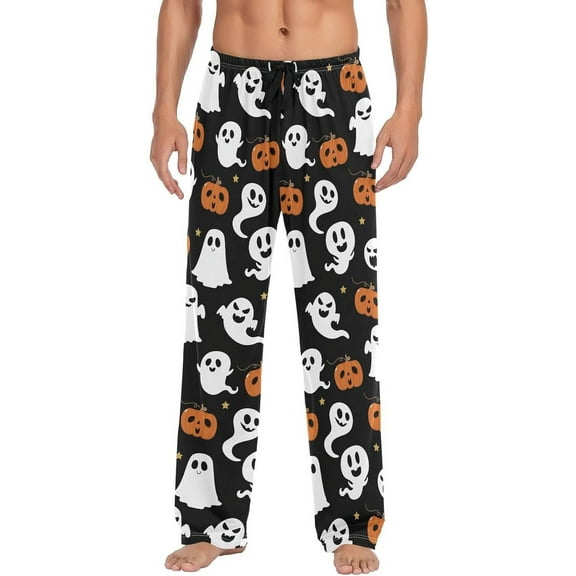Top-kevin Halloween Ghost Pumpkin Pajama Pants for Men PJs Bottoms Sleep Lounge Pants with Pockets