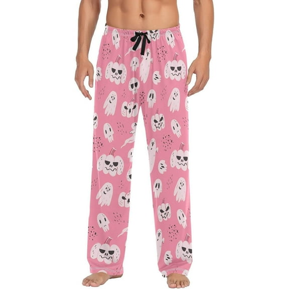Top-kevin Halloween Ghost Pumpkin Pink Pajama Pants for Men PJs Bottoms Sleep Lounge Pants with Pockets