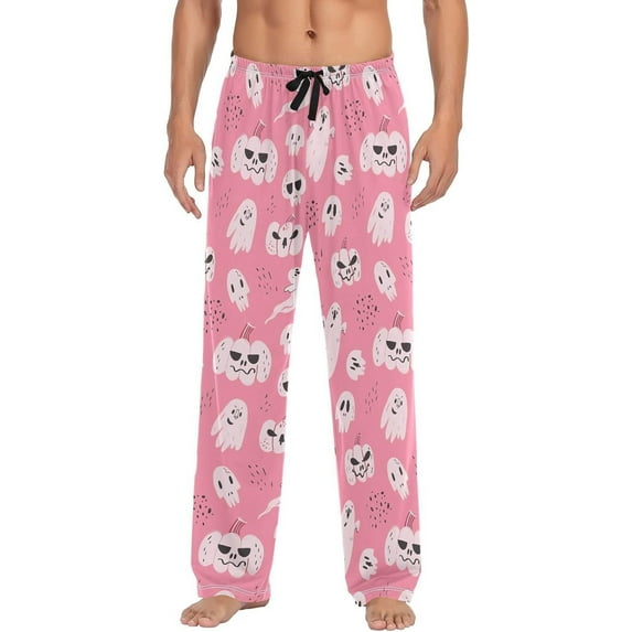 Top-kevin Halloween Ghost Pumpkin Pink Pajama Pants for Men PJs Bottoms Sleep Lounge Pants with Pockets