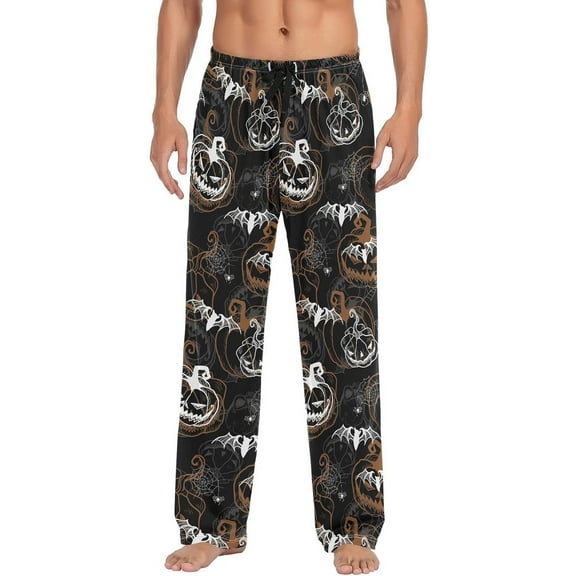 Top-kevin Halloween Gothic Bat Pumpkin Pajama Pants for Men PJs Bottoms Sleep Lounge Pants with Pockets