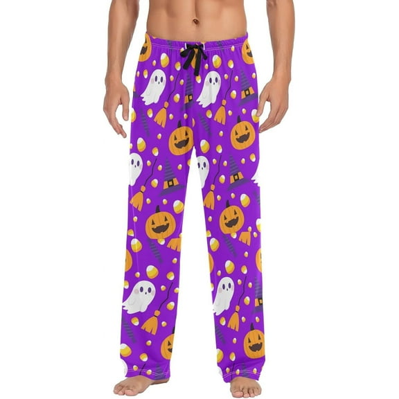 Top-kevin Halloween Pumpkin Purple Pajama Pants Mens Lounge Pants Casual Men Pajama Bottoms with Drawstring & Pockets Christmas Gifts