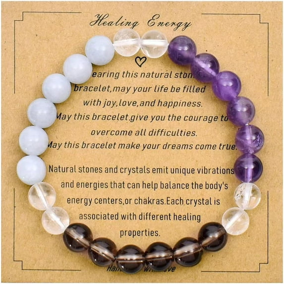 Top-kevin Healing Crystal Bracelets for Women Natural Stone Beaded Bracelet Protection Anxiety Spiritual Stretch Bracelet for Women Men