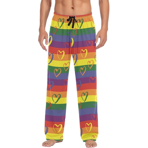 Top-kevin Heart Rainbow Strips Pajama Pants for Men Men's Pajama Pants Mens Pajama Bottoms with Drawstring S