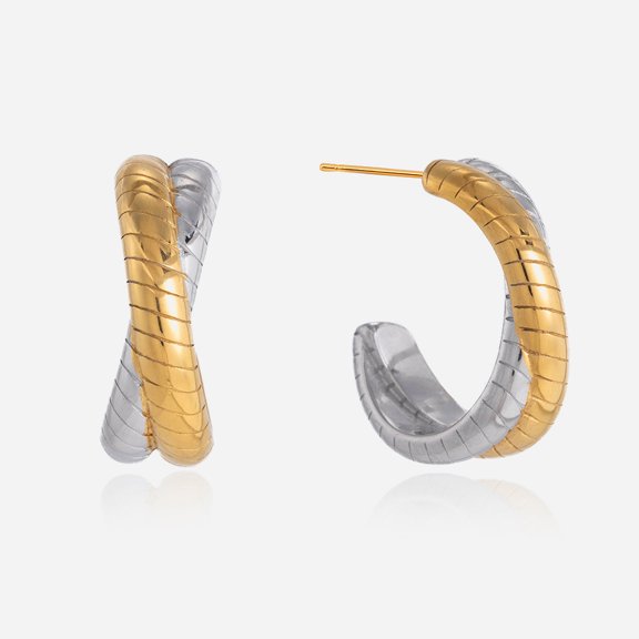Top-kevin Hypoallergenic Ribbed Textured Interlocking Twisted Open Hoop Stud Earrings for Women