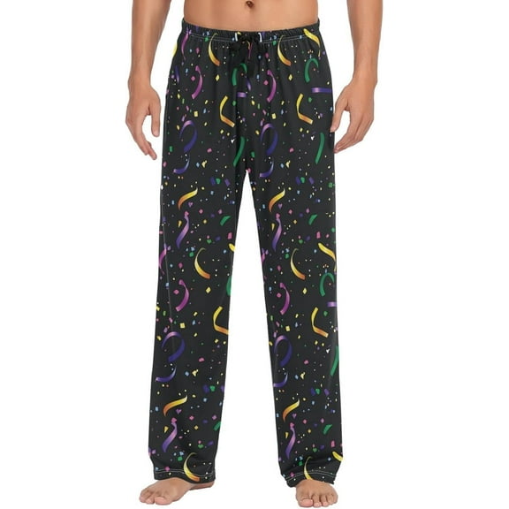 Top-kevin Mardi Gras Confetti Print Pajama Pants for Men Comfort Sleep Lounge Bottoms Straight-fit with Pockets S-XXL
