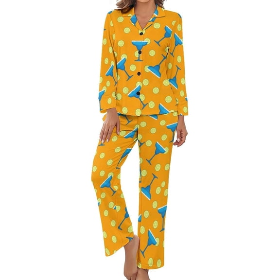 Top-kevin Margarita Glasses Lime Slices Women's Long-Sleeve Shirt And Full-Length Bottom Pajama Set