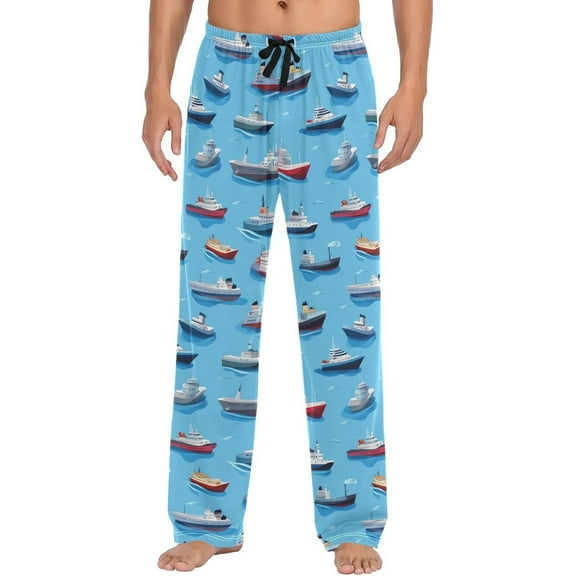 Top-kevin Marine Ships Pajama Pants for Men Comfort Sleep Lounge Bottoms Straight-fit with Pockets S-XXL