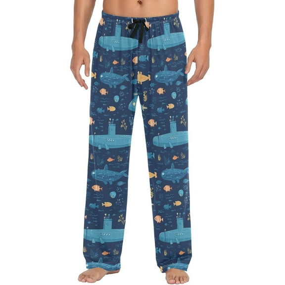 Top-kevin Marine Submarine Fish Pajama Pants for Men Comfort Sleep Lounge Bottoms Straight-fit with Pockets S-XXL