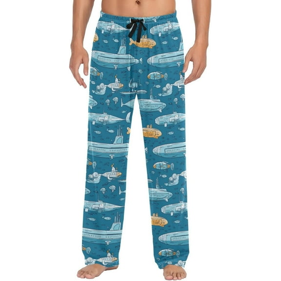 Top-kevin Marine Submarine Print Pajama Pants for Men Comfort Sleep Lounge Bottoms Straight-fit with Pockets S-XXL